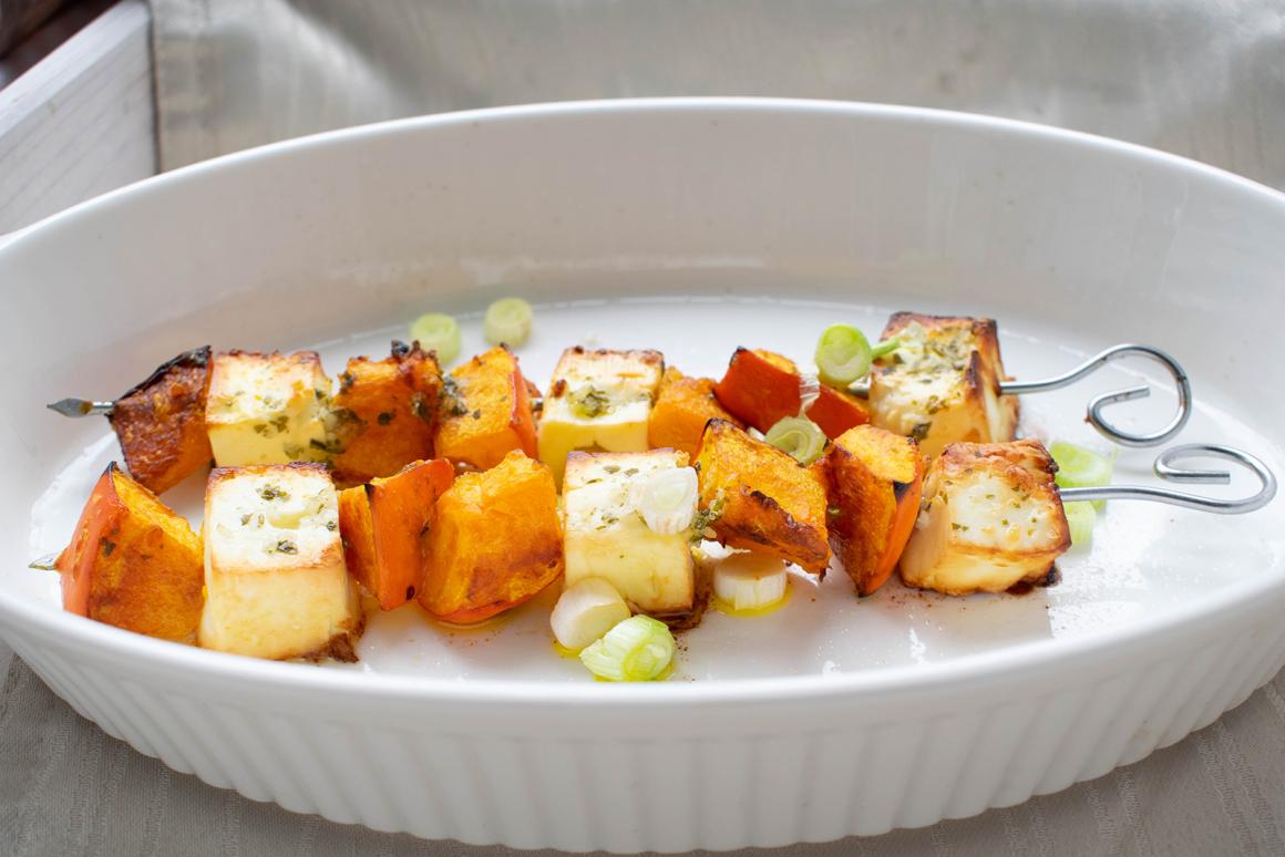 Feta-Spieße mit Kürbis