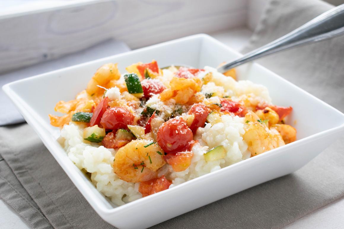 Gemüserisotto mit Garnelen