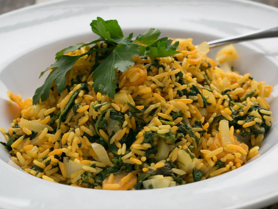 Reispfanne mit Spinat und Fenchel