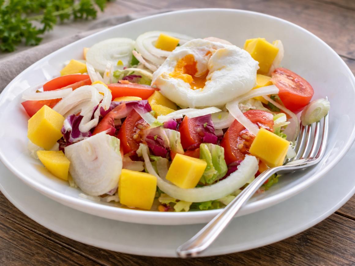 Salat mit pochierten Eiern