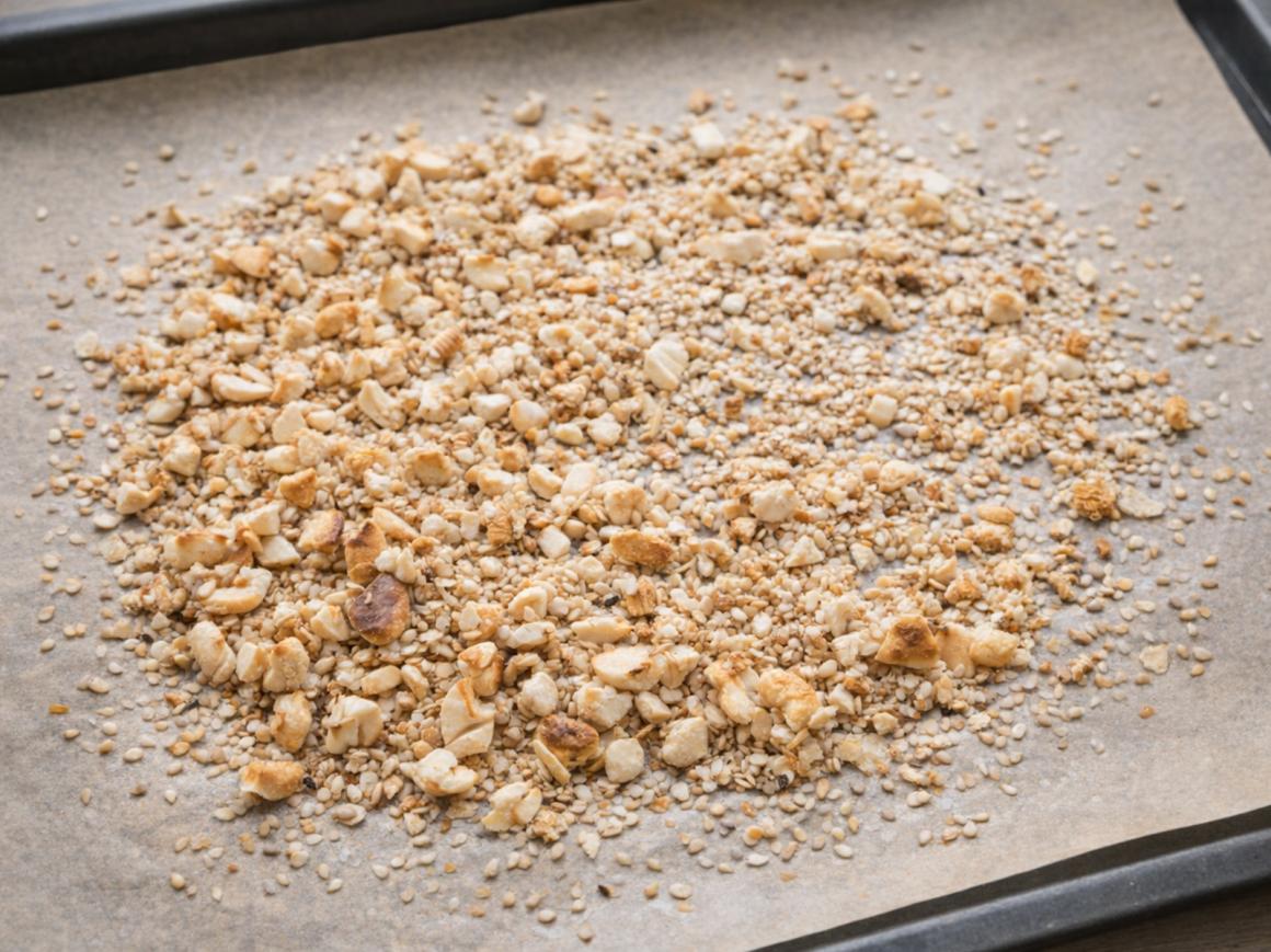 Süße Knusperstreusel aus Mandeln und Sesam