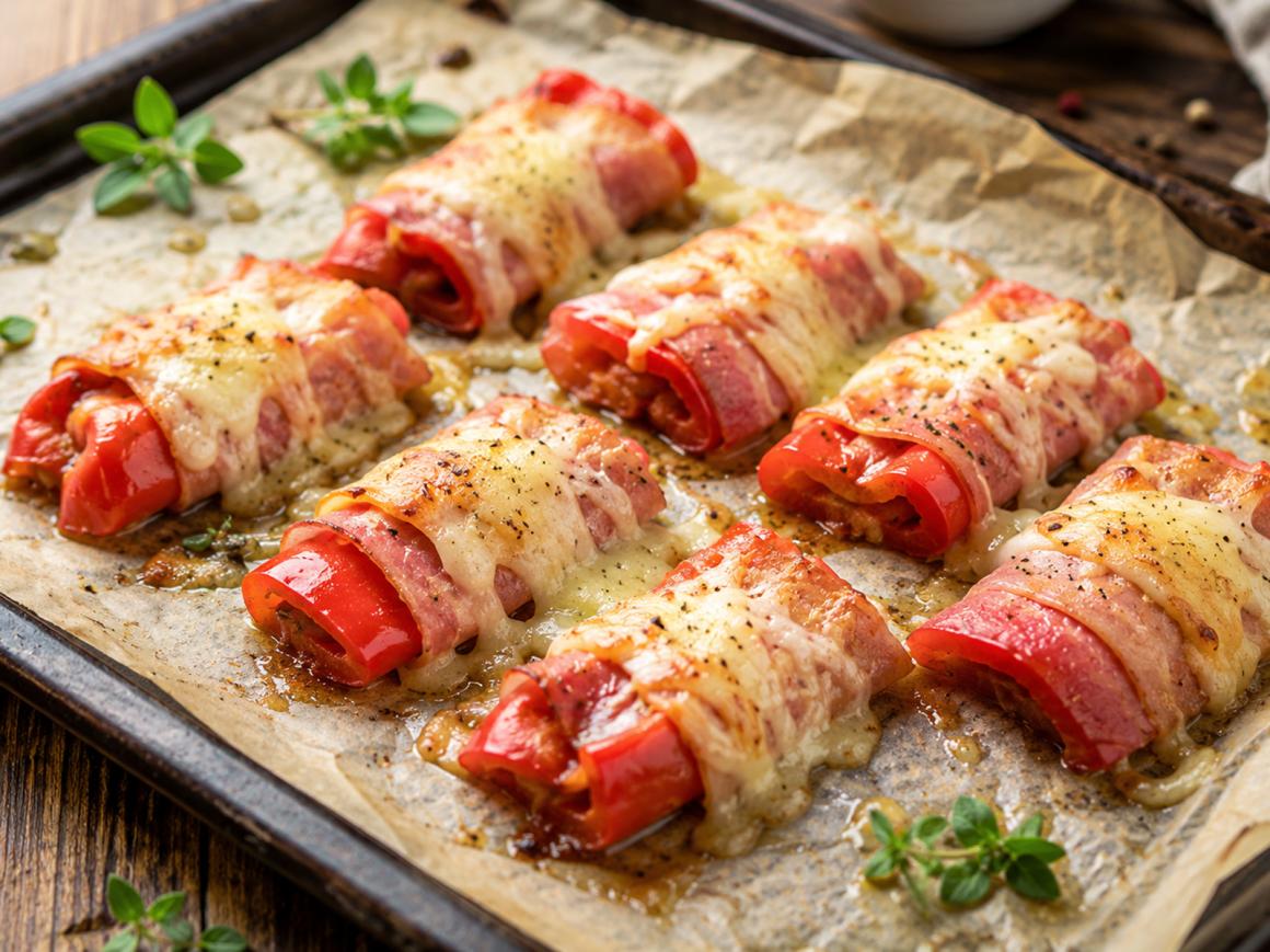 Paprika mit Schinkenbanderole