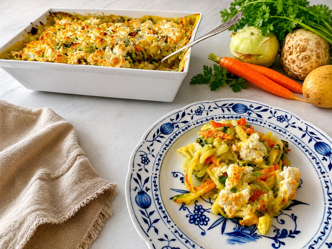 Gemüseauflauf mit Feta überbacken