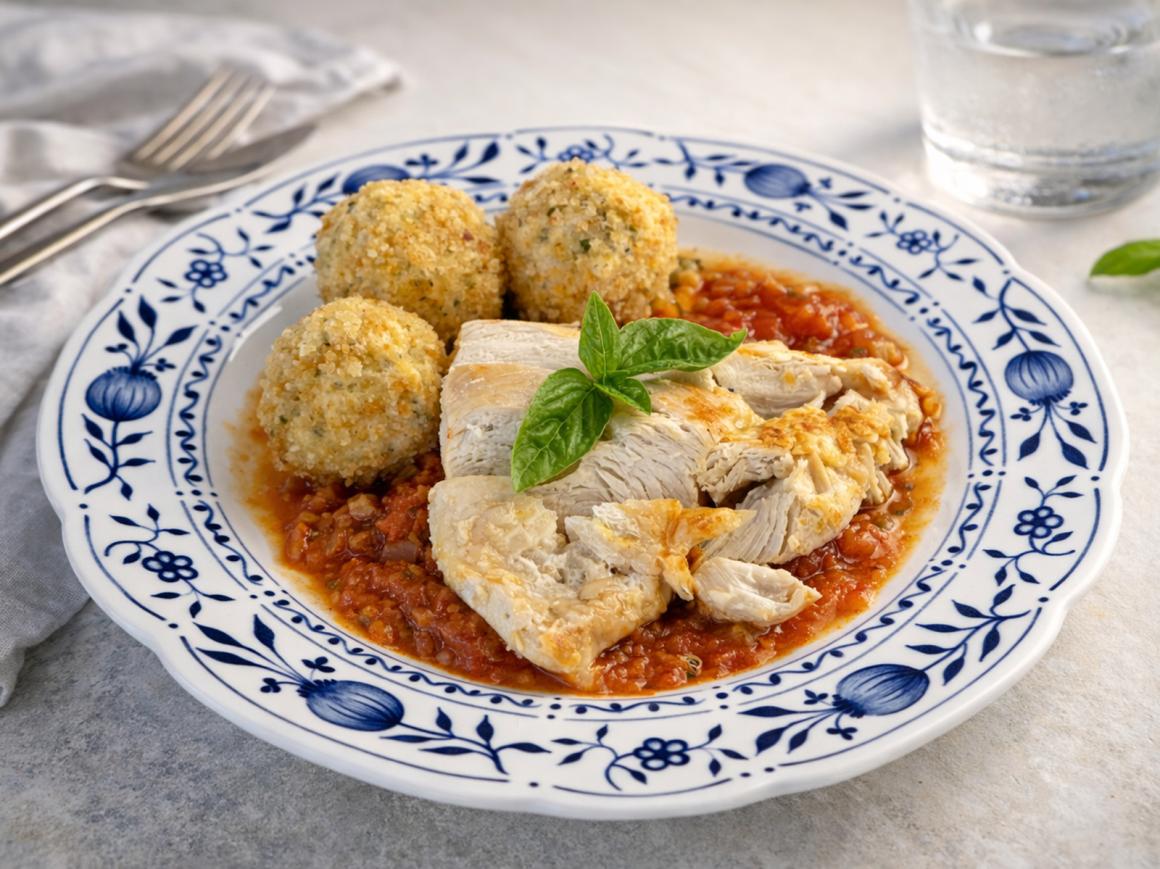 Quarkbällchen mit Hähnchenbrust