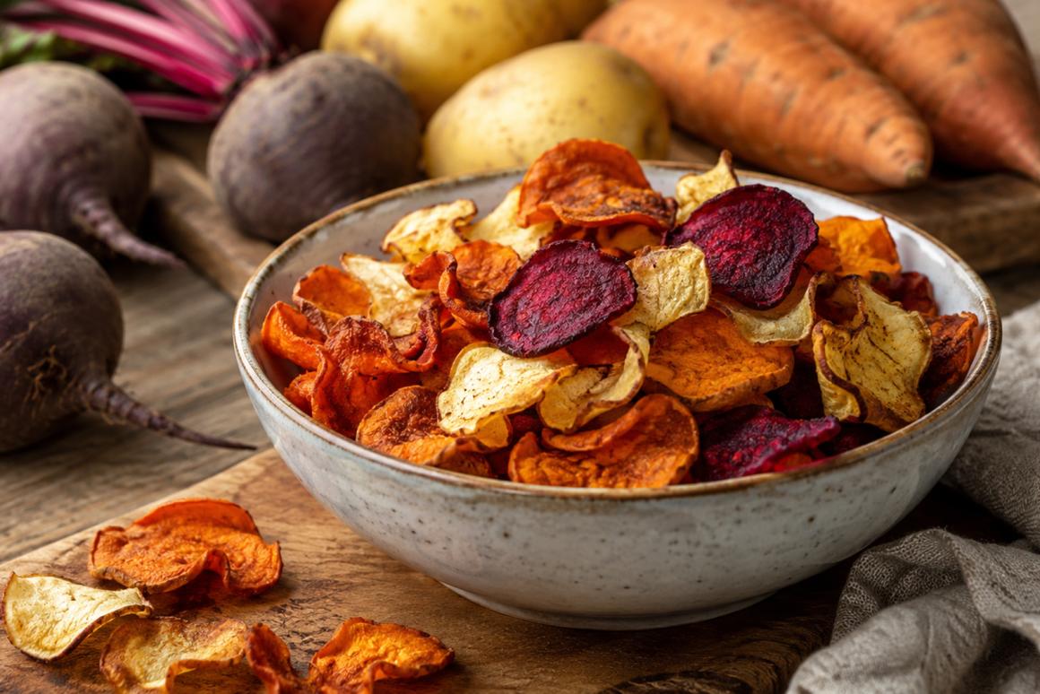 Kartoffel-, Süßkartoffel- Rote-Bete-Chips