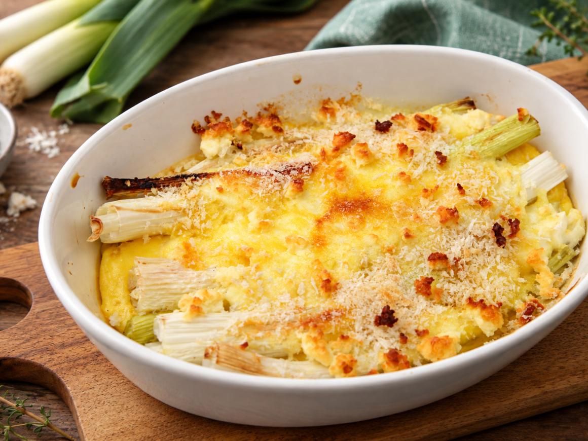 Lauch mit Ziegenkäse überbacken