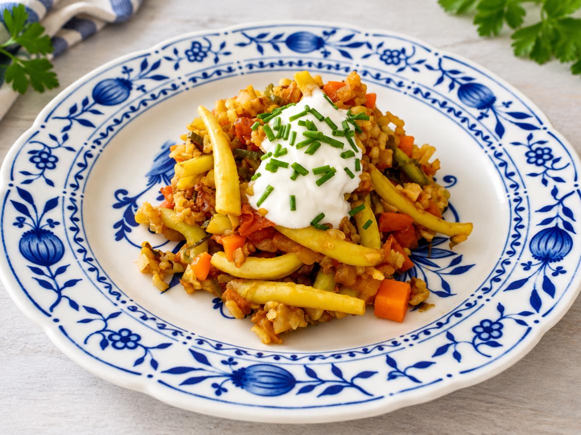 Gemüse-Reis-Pfanne mit gelben Bohnen