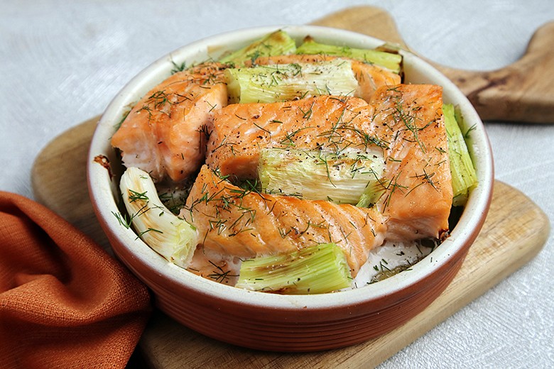 Lauchauflauf mit Lachs