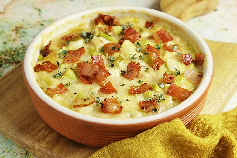 Lauchauflauf mit Speck