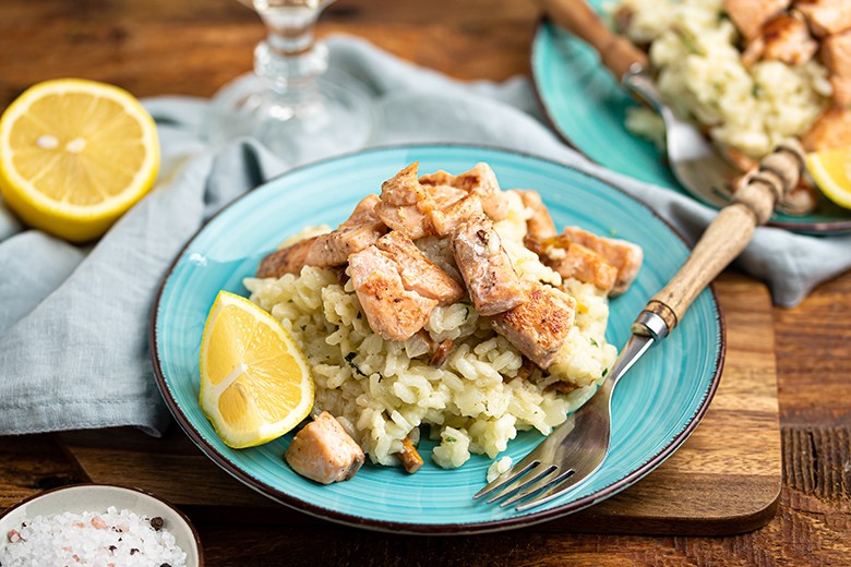 Pfifferling-Risotto mit Lachs