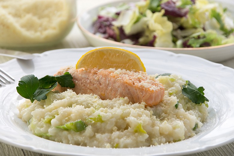 Lauchrisotto mit Lachs