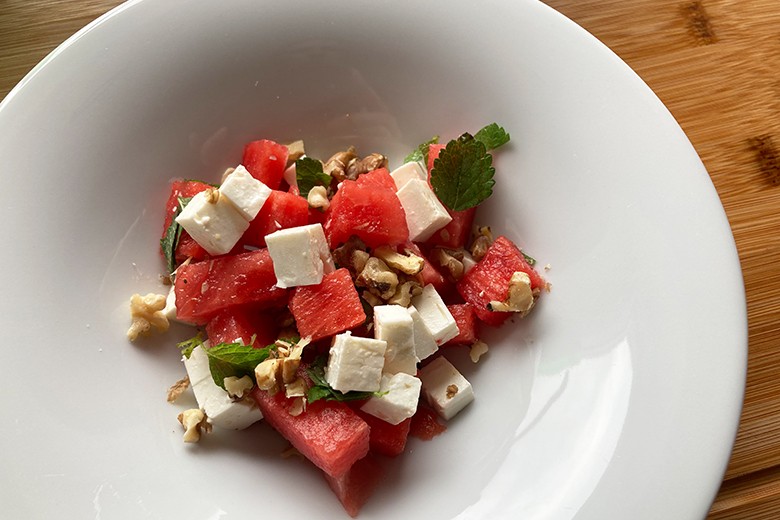 Melone-Minze mit Feta Salat