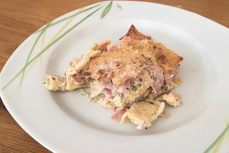 Überbackene Schinkenfleckerl