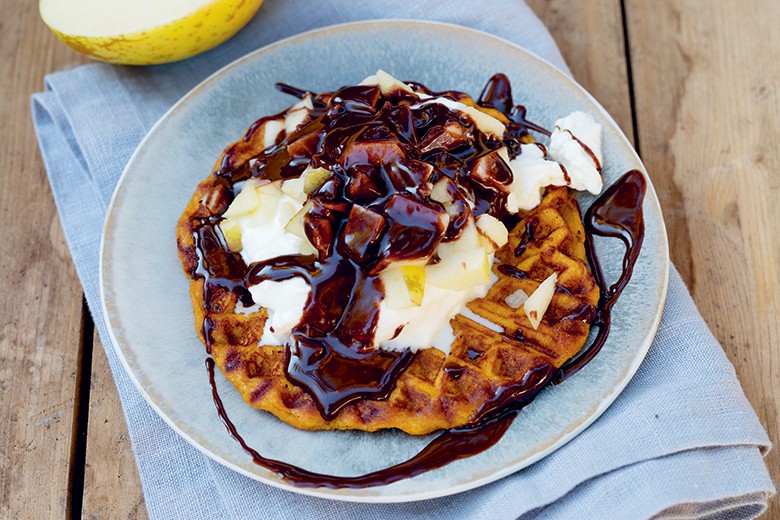 Waffeln aus Süßkartoffeln und Rotweizen