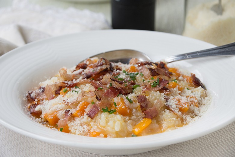 Kürbisrisotto mit Speck