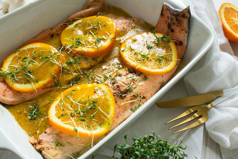 Lachsforelle mit Orangensauce
