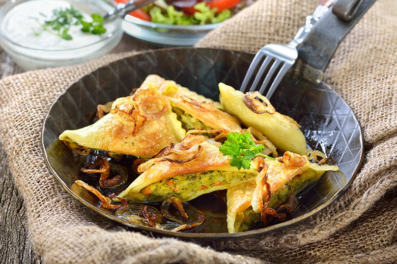 Schwäbische Maultaschen mit Röstzwiebeln
