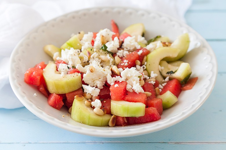 Wassermelonensalat mit Gurke, Feta und Minze