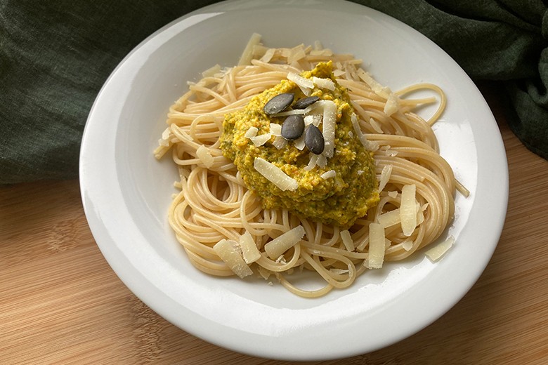 Kürbispesto mit Spaghetti