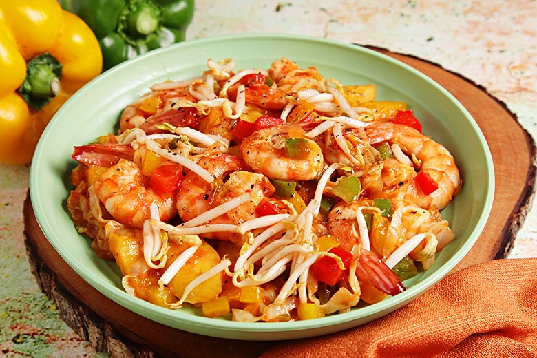 Wokgemüse mit Garnelen
