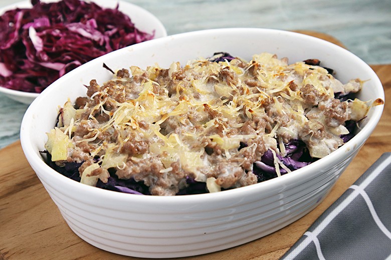 Rotkohlauflauf mit Hackfleisch