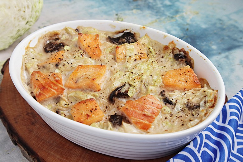 Wirsing-Auflauf mit Lachs