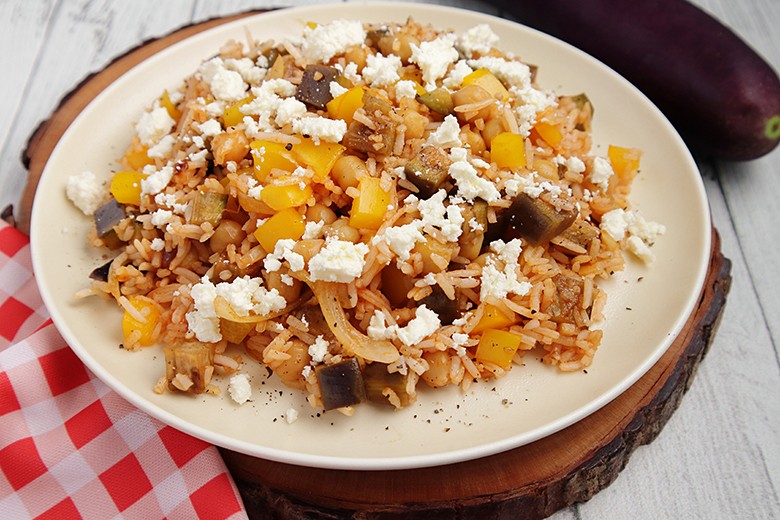 Auberginen-Reis-Pfanne