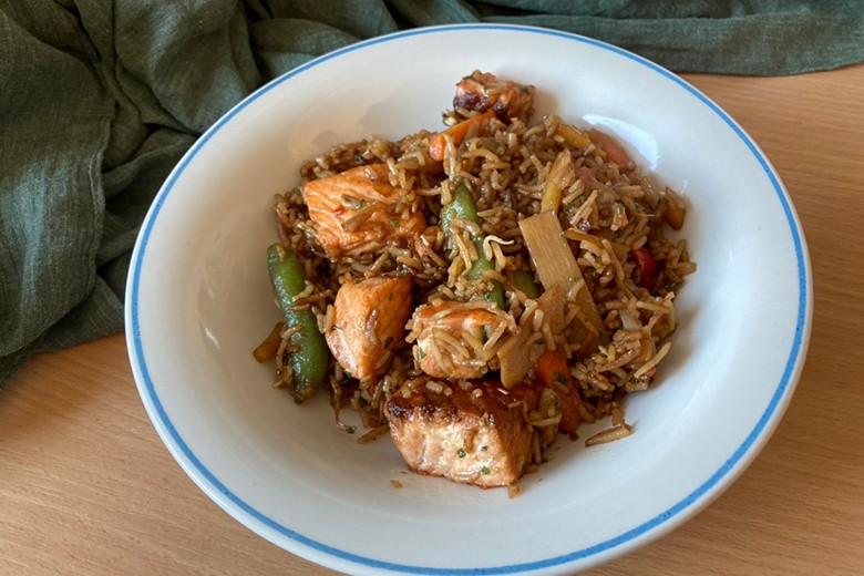 Reis-Lachs-Pfanne