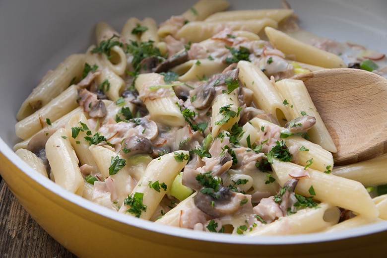 Pilzrahmsoße mit Schinken