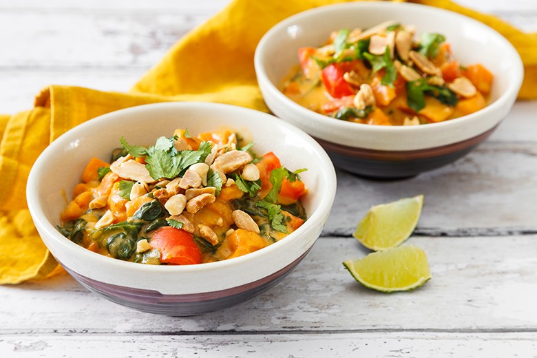 Süßkartoffel-Curry mit Spinat