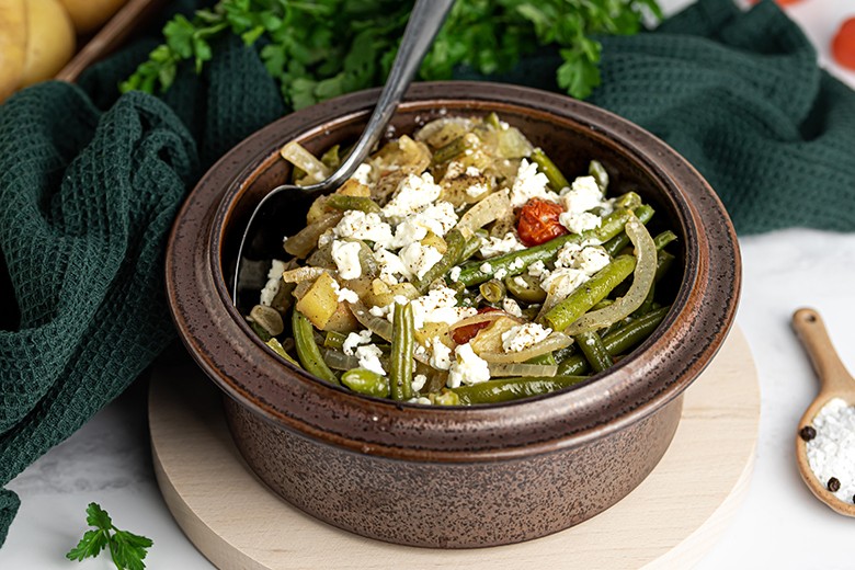 Bohnengemüse mit Kartoffeln und Feta