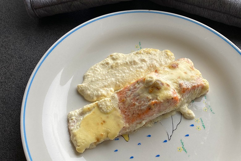 Lachsauflauf in Sahnesoße