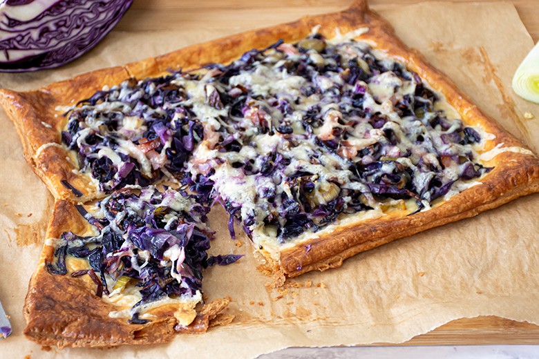 Quiche mit Rotkohl und Lauch