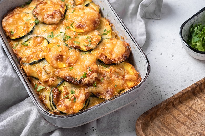 Zucchiniauflauf mit Speck