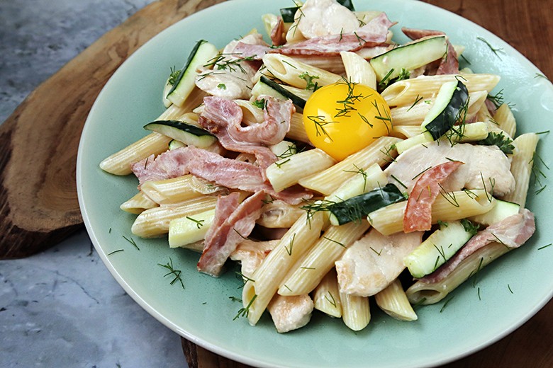 Penne mit Zucchini-Hähnchen-Sauce