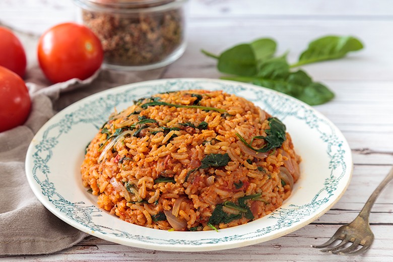 Griechischer Tomatenreis mit Spinat