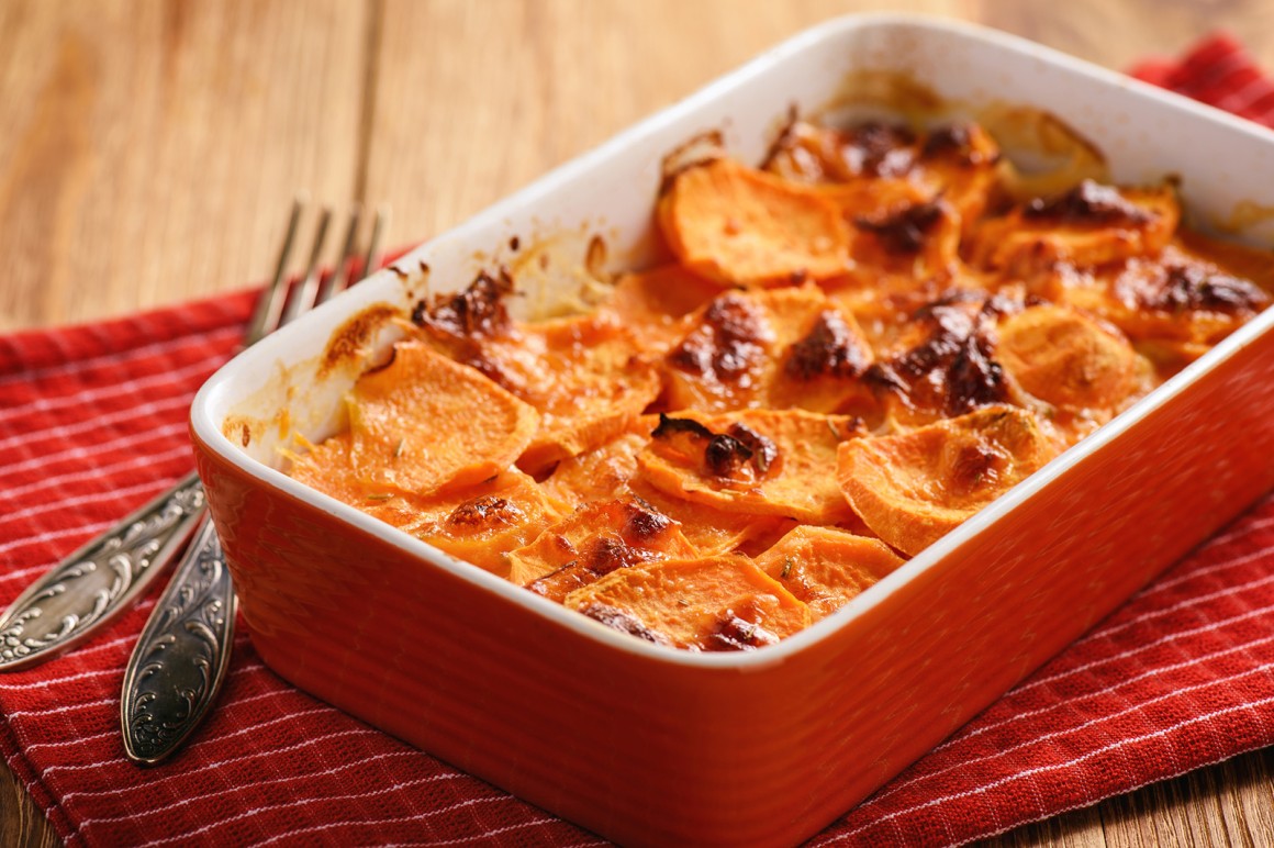 Süßkartoffel-Curry-Gratin