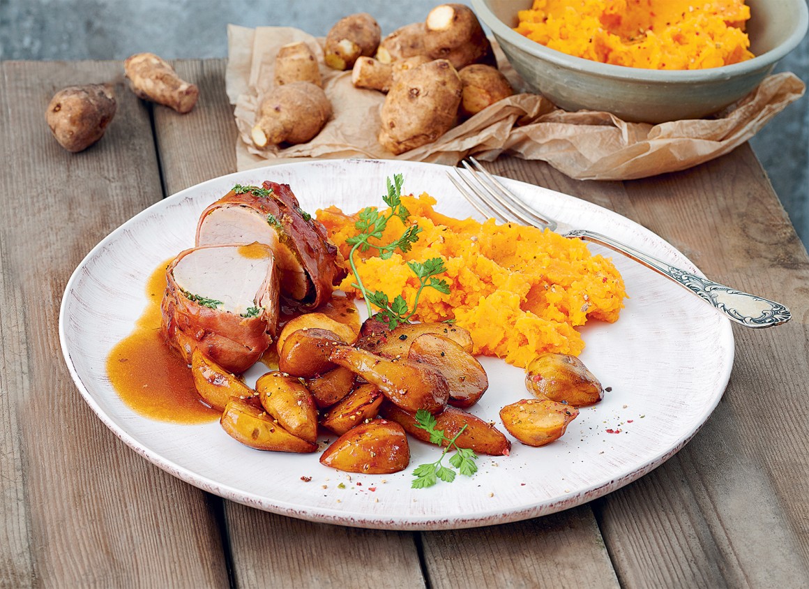 Kräuterfilet mit Honig-Topinambur