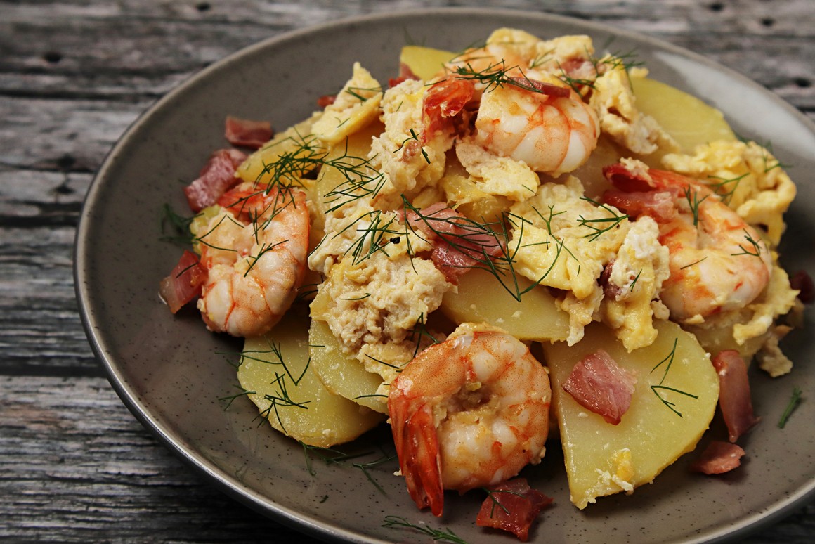Kartoffelpfanne mit Shrimps