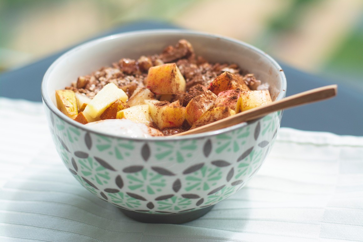 Müsli mit Frischkäse, Äpfel und Birnen - Rezept