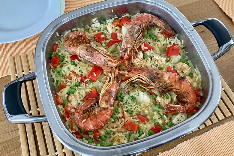 Schnelle Paella mit Riesengarnelen