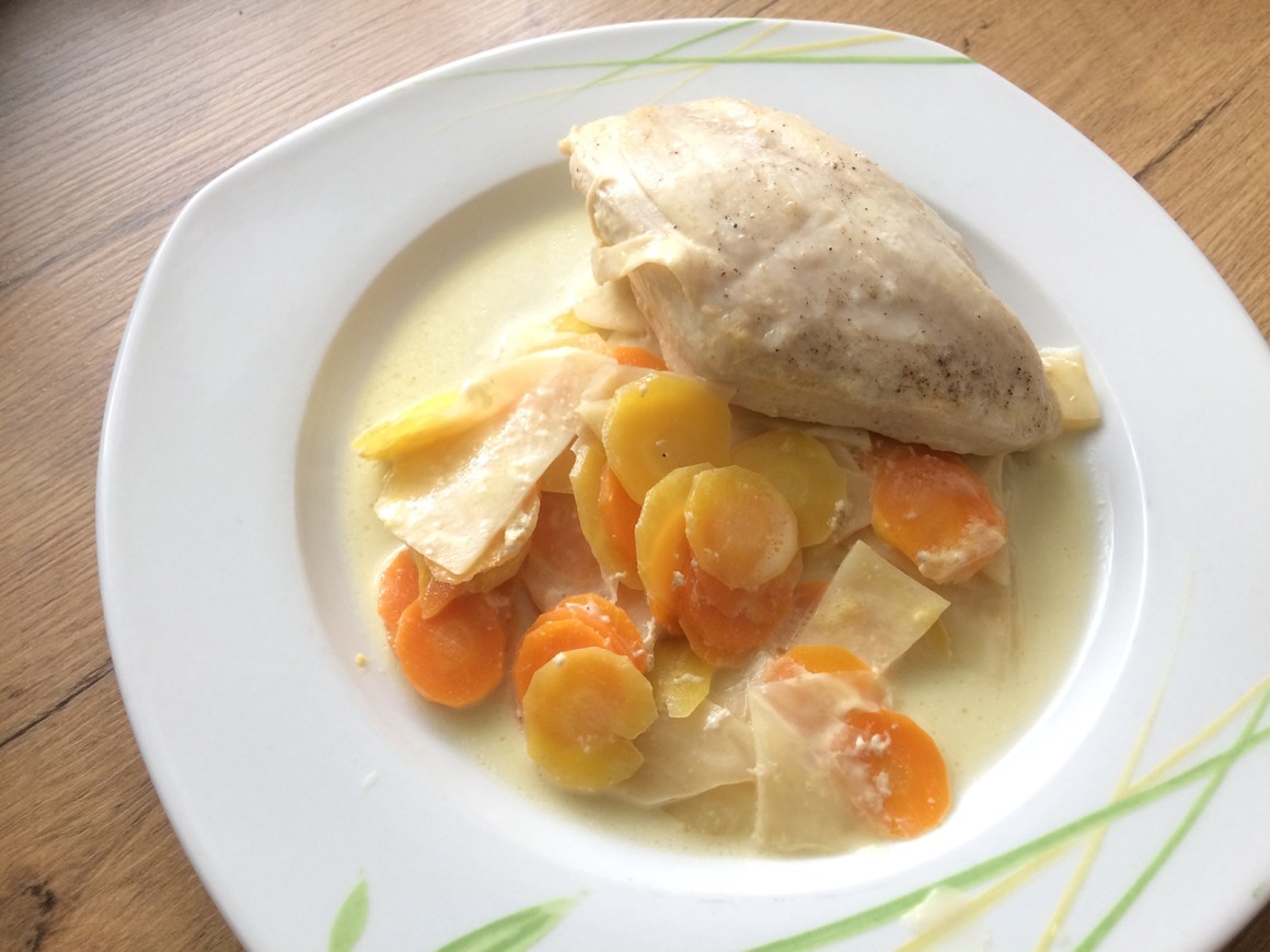 Hühnerbrust auf Gemüse