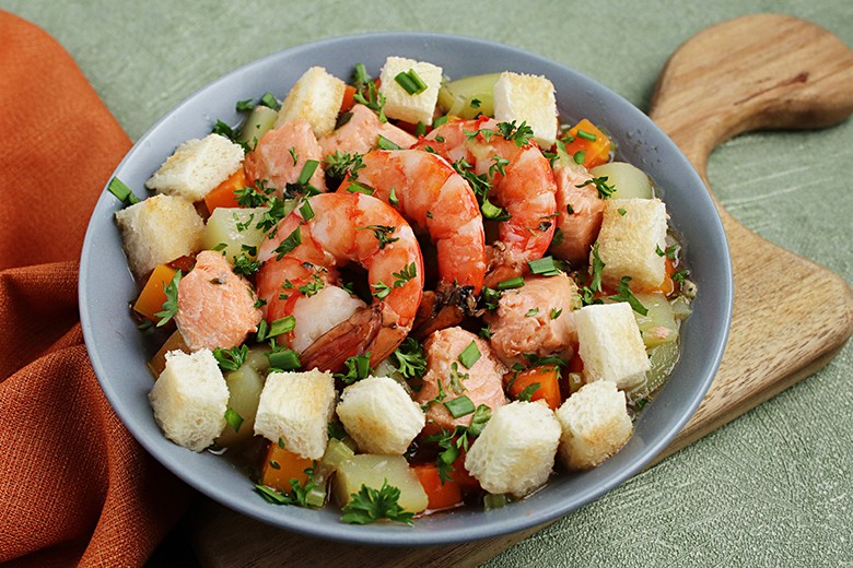 Kartoffelsuppe mit Garnelen