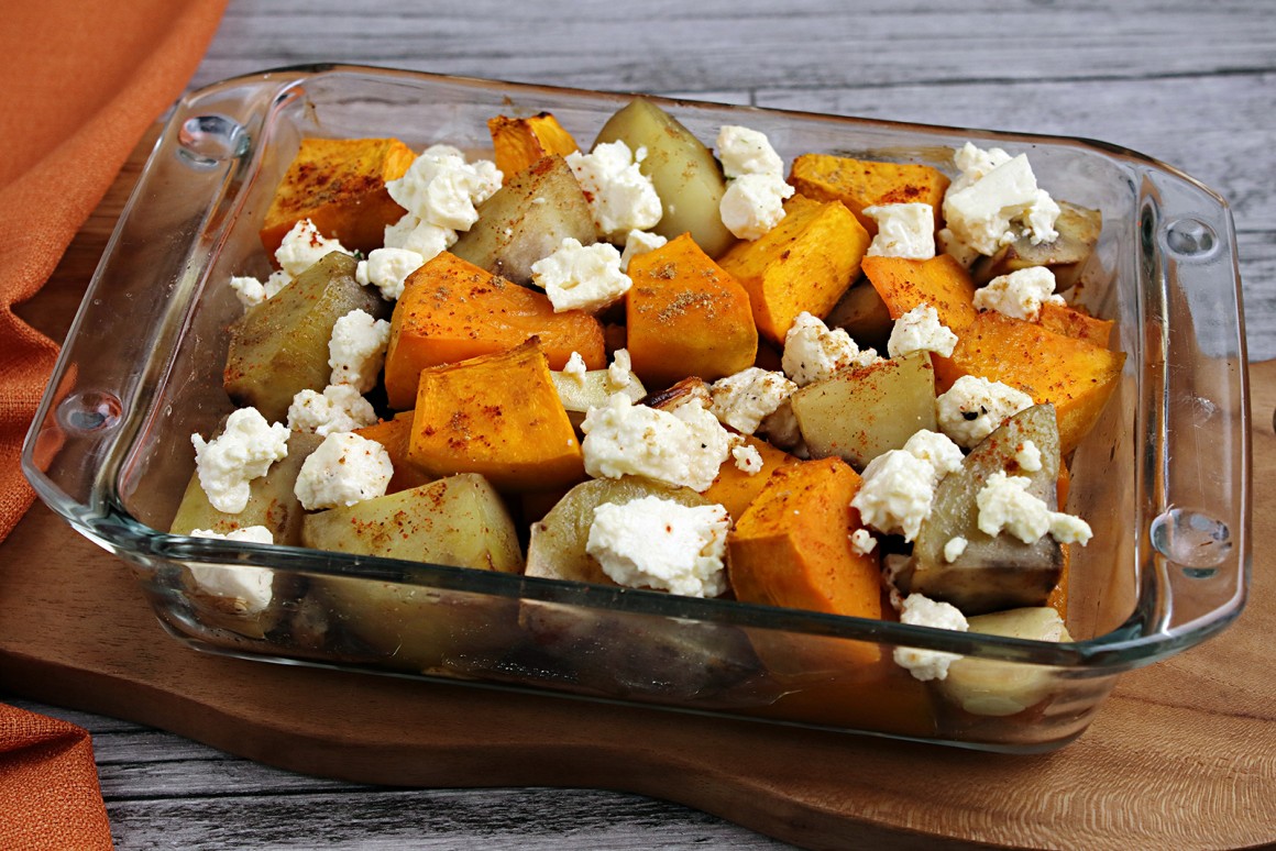 Ofengemüse mit Kürbis und veganem Feta
