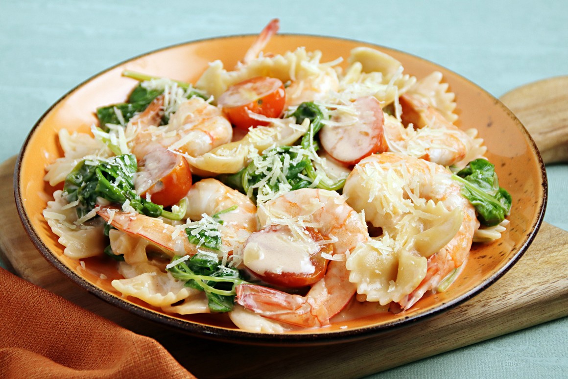 One Pot Pasta mit Garnelen