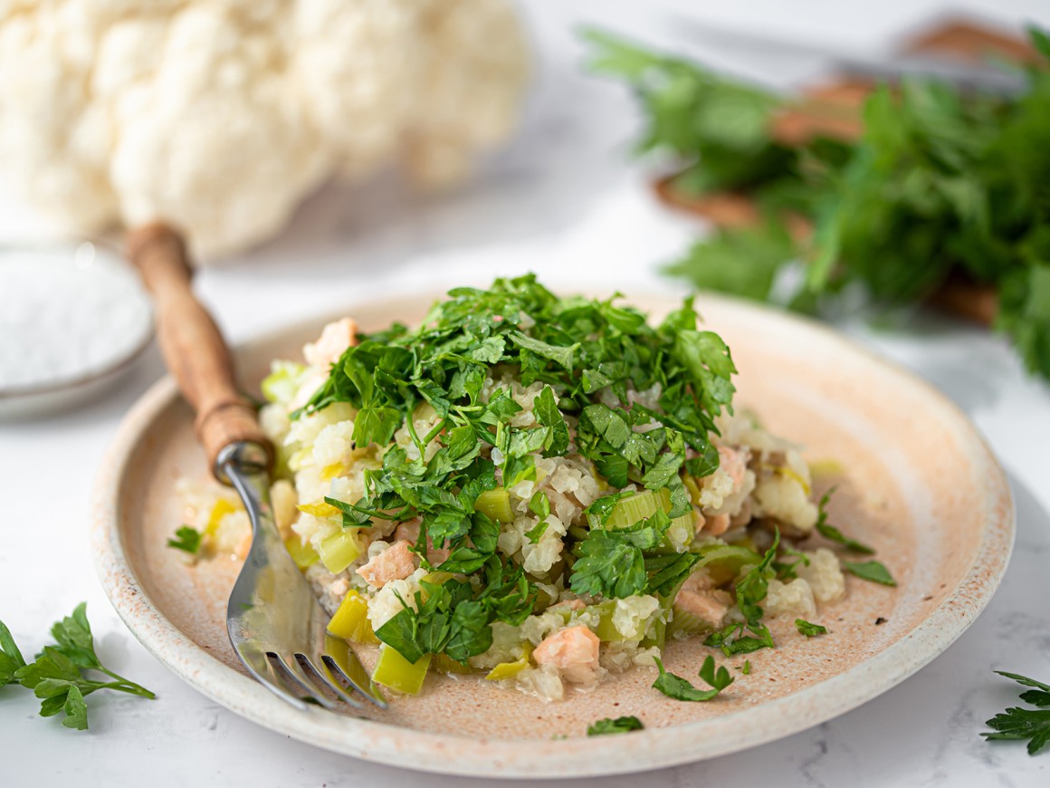 Blumenkohlreis mit Lachs