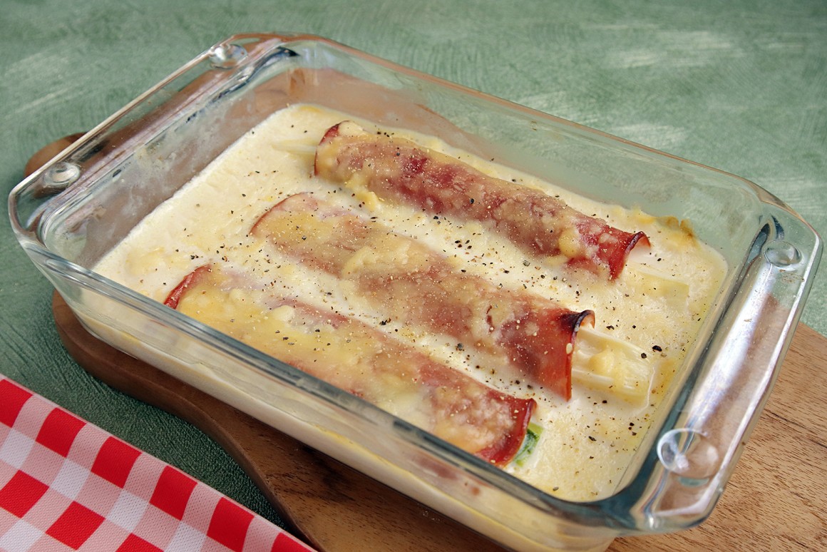 Lauchauflauf mit Schinken