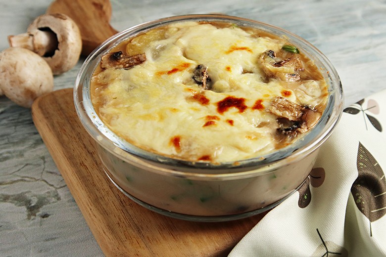 Pilz-Käse-Gratin