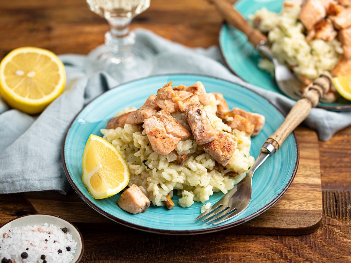 Pfifferling-Risotto mit Lachs
