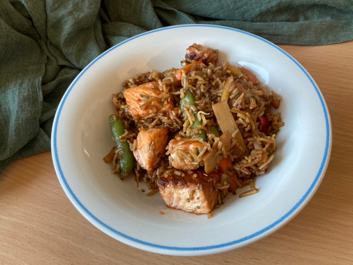 Reis-Lachs-Pfanne